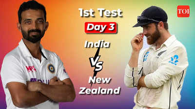 Highlights, IND vs NZ 1st Test Day 3: India 14/1 in second innings at stumps, lead New Zealand by 63 runs