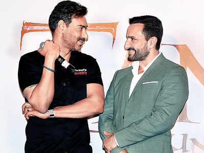 Ajay Devgn and Saif Ali Khan bond on International Men's Day at the Tanhaji Trailer launch