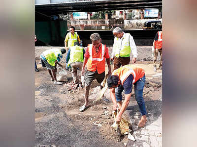 BMC’s apathy spurs Goregaon residents to fill up potholes