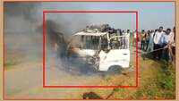 Narrow escape for school children as van catches fire in MP's Ujjain district 