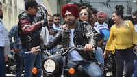 Gippy Grewal and Sargun Mehta took a bike ride in Chandigarh 