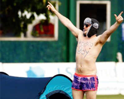 Tour match interrupted by streaker who pitches his own tent