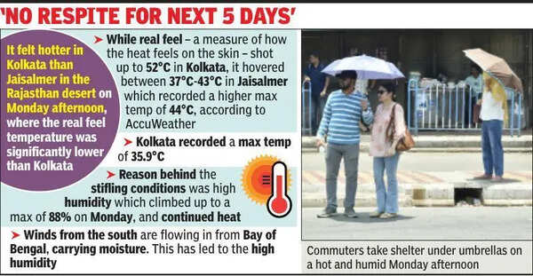 Kolkata sweats as real-feel temp shoots up to 52°C, humidity at 88%