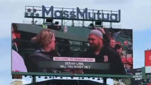 Boston Red Sox fan Douglas faces awkward twist as Fenway Park proposal to Serah Linn stuns crowd