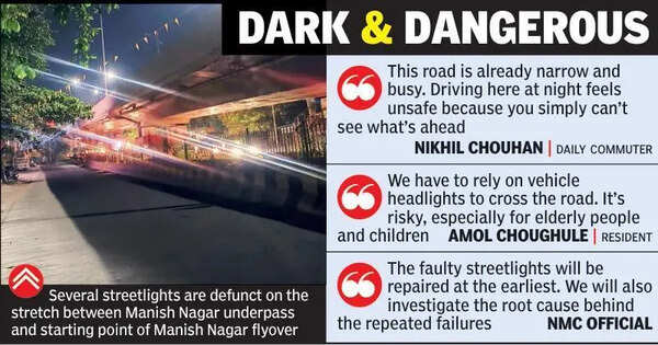 Partially defunct streetlights trouble traffic on Manish Nagar road