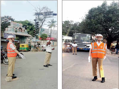 To deter traffic violations, city traffic police deploys traffic police mannequins on trial basis