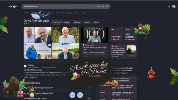 Google honours Sir David Attenborough with 'special' Search animation on his 100th birthday