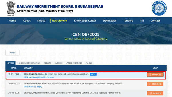 RRB Isolated Categories recruitment 2026 application status released; check direct link here