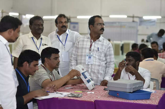 Election officials counting EVM's