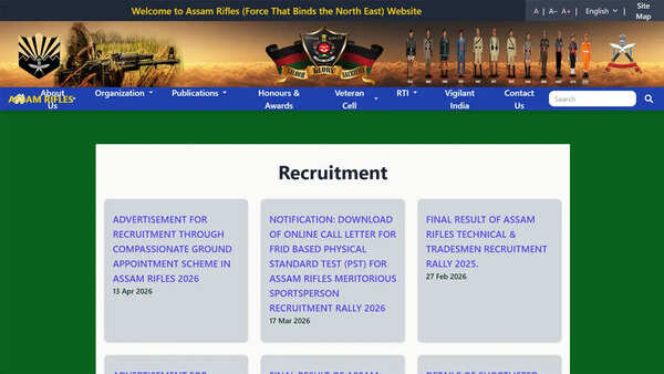Assam Rifles recruitment 2026: Offline application window for 117 posts closes today; check details here