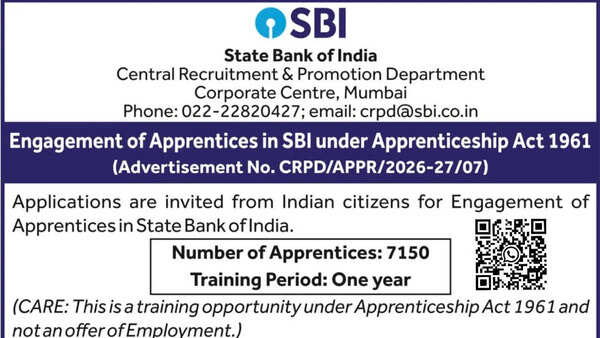 SBI apprentice recruitment 2026 notification out for 7150 posts, apply online from 19 May