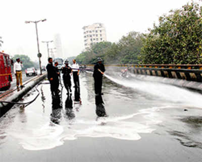 75 bikes skid as rains turn roads to butter