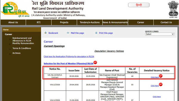 RLDA site engineer recruitment 2026 opens 40 posts, check eligibility, salary and apply process