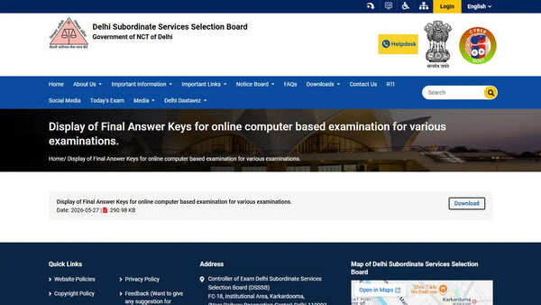 DSSSB Final Answer Key 2026 released for PGT, PRT and teaching examinations