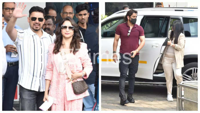 Madhuri Dixit, MS Dhoni leave for Jamnagar!