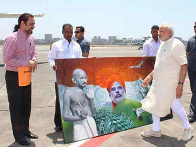 Mumbai artist’s painting of Narendra Modi and Mahatma Gandhi fetches highest price at charitable auction