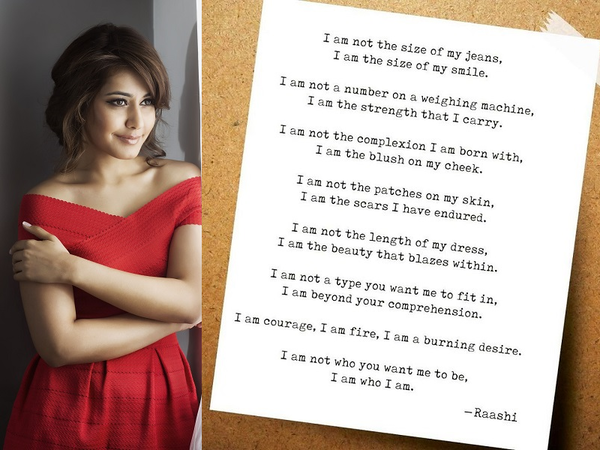 Raashi  Khanna opens up about her personal struggle with beauty stereotypes