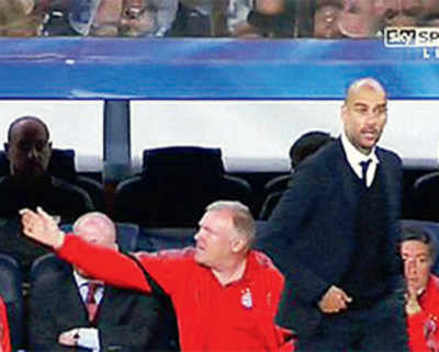 Pep Guardiola in touchline bust-up with Thomas Muller during team’s defeat to Barcelona