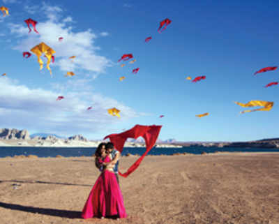 Sixty kites in the Vegas sky