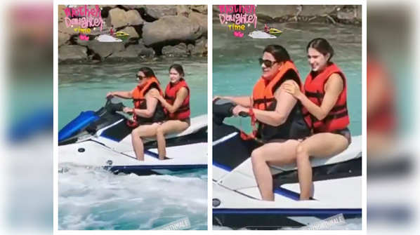 Sara Ali Khan and Amrita Singh spend some mother-daughter time as they take a ride on their water-scooter