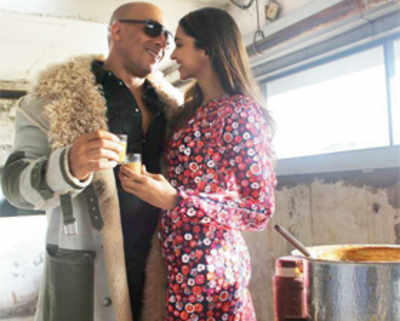 Vin Diesel shares a cup of cutting chai with Deepika Padukone