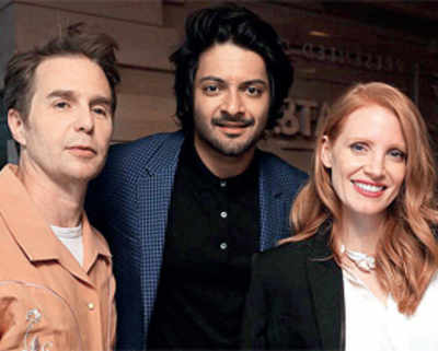 Ali Fazal talks movies and Aaron Sorkin with Jessica Chastain and Sam Rockwell in LA