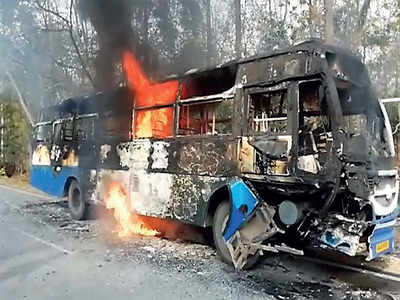 Bus, bike catch fire after crash, 3 riders killed