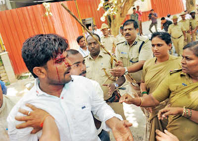 ABVP activists hold protests despite caning from police
