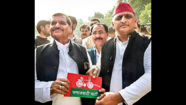 Win ends fued: Akhilesh Yadav, Shivpal Yadav raise unity flag in UP