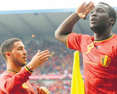 Lukaka hat-trick helps fiery Belgium win big