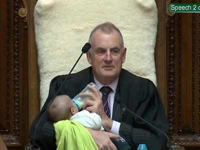 New Zealand: Speaker Trevor Mallard goes viral for feeding MP's baby on his chair