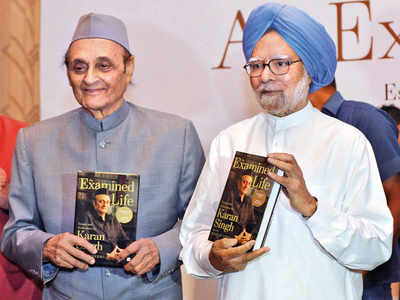 Dr Manmohan Singh launches former J&K governor Karan Singh's book An Examined Life, Essays and Reflections