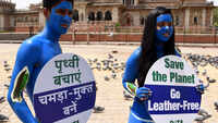 PETA members protest against the use of leather products in Jaipur 