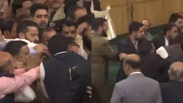 Watch: Massive ruckus in J&K assembly as MLAs clash over Article 370 banner
