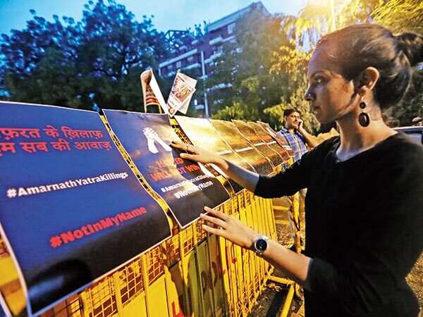 Delhi protests against attack on Amarnath pilgrims in J&K