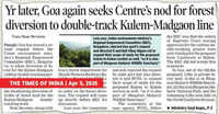 Centre defers Goa&rsquo;s 2nd request for approving double tracking