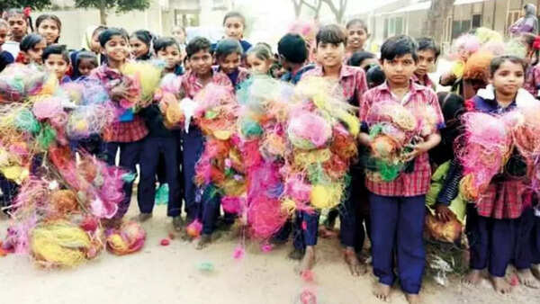 Cutting-edge recycling: Kids help turn manja into cushions in Gujarat