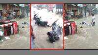 MP: Rampura inundated as pond boundary breaks in Neemuch district; two-wheelers, cars swept away 