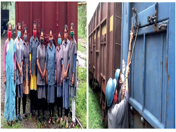 At Kalyan Goods Yard, women team examines rake of 44 empty wagons meant for steel loading