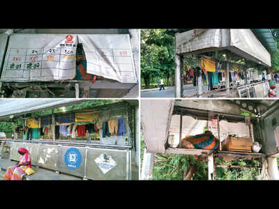 Bus stop taken over by street dwellers