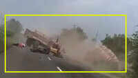 Chilling: Tractor breaks into two after being hit by overloaded container, killing biker on spot 