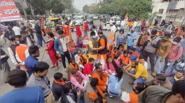 In pics: Bajrang Dal members protest outside Noida DM's office