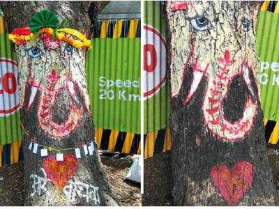Activists paint Ganesha on tree trunks to ‘Save Aarey’