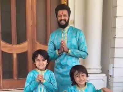 Riteish Deshmukh, sons wear outfits made out of mother's saree on Diwali; actor shares video