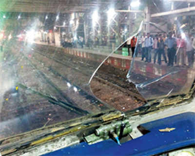 Metal sheet punches through train windshield, hits motorman