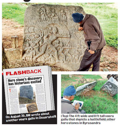 Elaborate hero stone found in Byrasandra