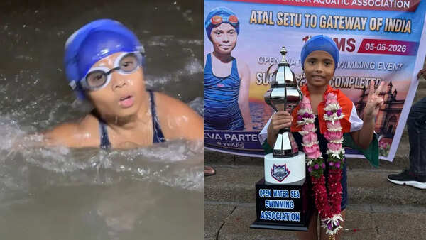 8-year-old Dombivli girl completes 17-km open sea swim from Atal Setu to gateway in 2 hour 52 minutes