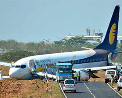 12 injured after Jet Airways flight skids off Goa runway