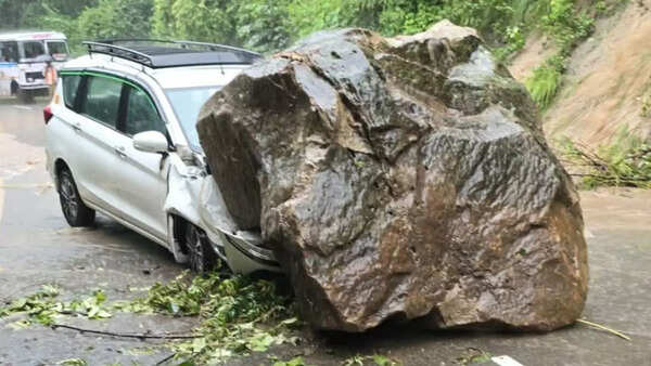 Chilling video from Nainital: Massive boulder falls on car; heavy rains turning state roads into death traps