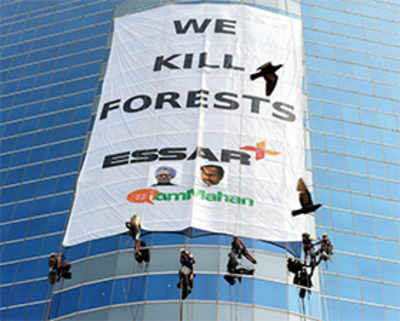 Greenpeace dresses Essar House with giant protest banner